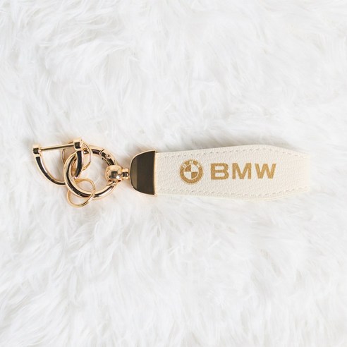 비탈로 자동차 로고 양면 각인 가죽 스트랩 키링 열쇠고리, 골드_화이트_BMW, 1개