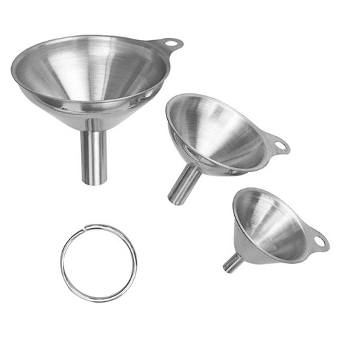 액체 식용유를 옮기기에 안전한 주방 깔때기 3개 세트, 은, 7.5cm 5.5cm 4.5cm, 스테인레스 스틸