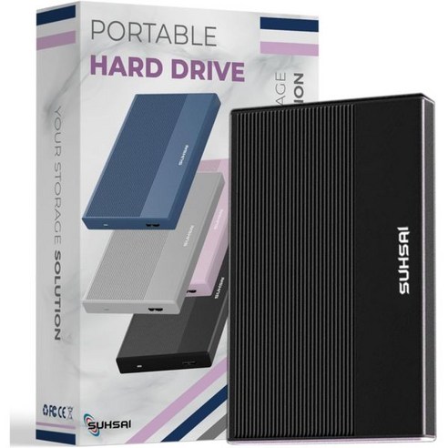 SUHSAI 외장 하드 드라이브 320GB USB 3.0 휴대용 디스크 스토리지 메모리 확장 HDD 노트북 맥Book 맥북 및 데스크탑용 드라이브다크 블랙, 1TB_USB 3.0 | Dark Black