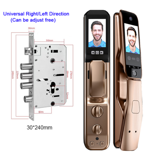 자물쇠 번호 지문 열쇠 미니 tuya app 원격 제어 음성 인터콤 3d 얼굴 인식 smart door lock with camera palmprint 암호 smart lock, k5p-golden24240