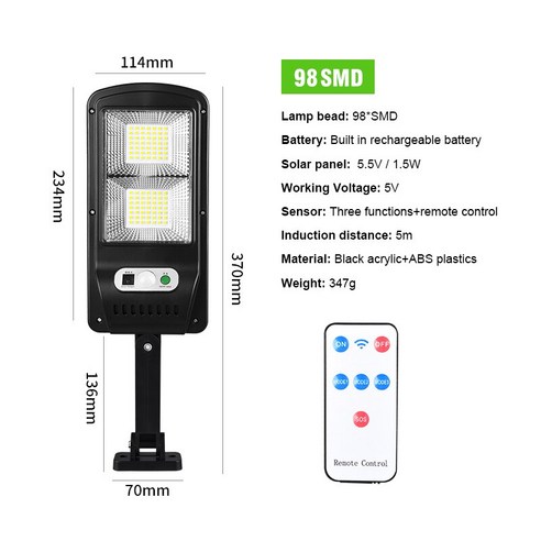 [KHTE]센서 스마트 원격 제어 라이저 야외 태양광 조명, non control_98SMD-2200mAh