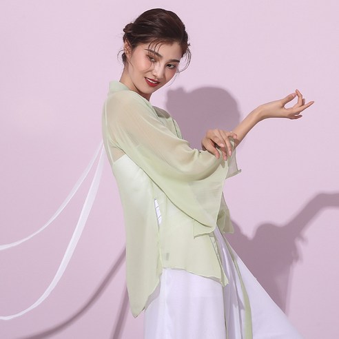 Sorfil 두구 의연 클래식 무용복, 연두+화이트 리본, M
