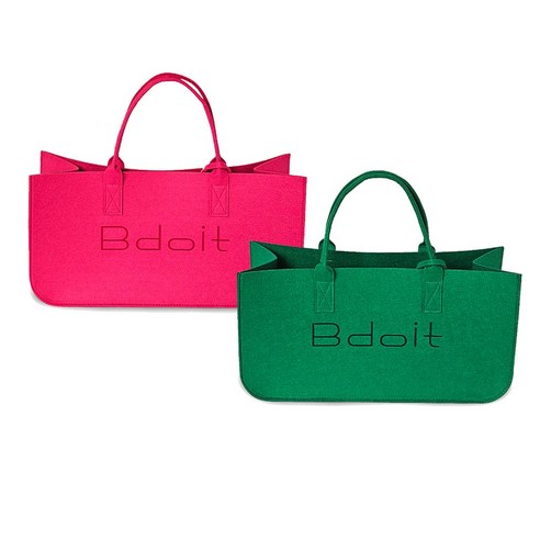 Bdoit 빅사이즈 장바구니 쇼핑백 가방 가벼운 부직포 펠트백, 1개, 핫핑크 1P+그린 1P