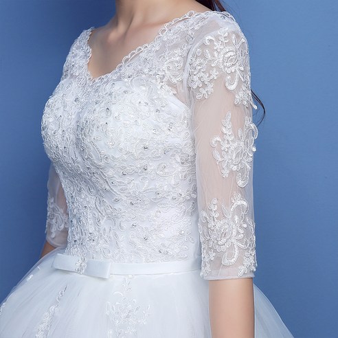 FANSYLI 웨딩드레스 일자 어깨 빅사이즈 신부 웨딩드레스 날씬해 보이는 긴팔 9XL