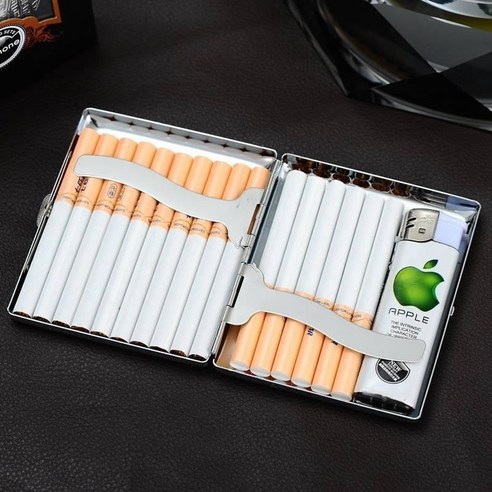원터치 메탈 디자인 시가렛 담배 스틸 케이스 20개비 실버