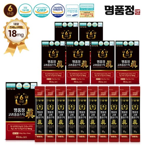 명품정 6년근 고려 홍삼 스틱 진 실속형 1포당 진세노사이드 18mg, 10g, 70개
