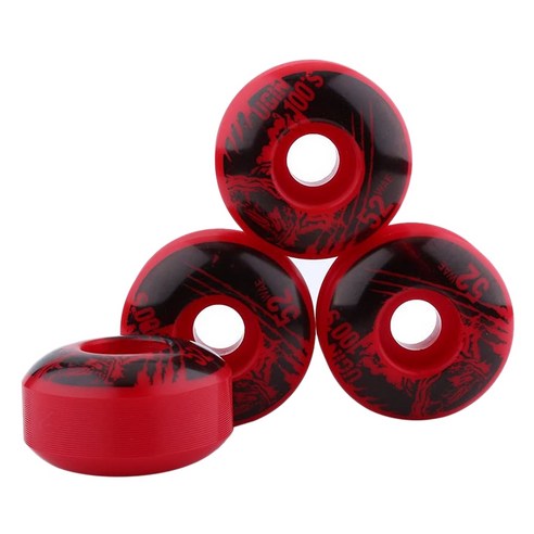 Monland UGIN 4 개/대 내구성 PU 롱보드 스케이트 보드 바퀴 HR100A 52X30Mm 더블 로커 (빨간색), 레드 블랙