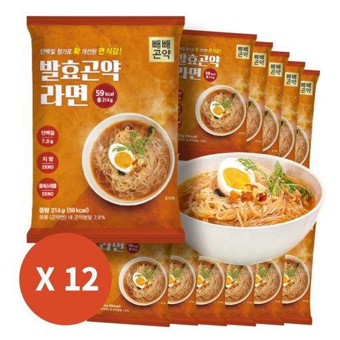 [국물까지 다 먹어도 59kcal 단백질 함유 저칼로리 저나트륨] 발효곤약라면 매운맛, 12개, 214g 
다이어트/이너뷰티