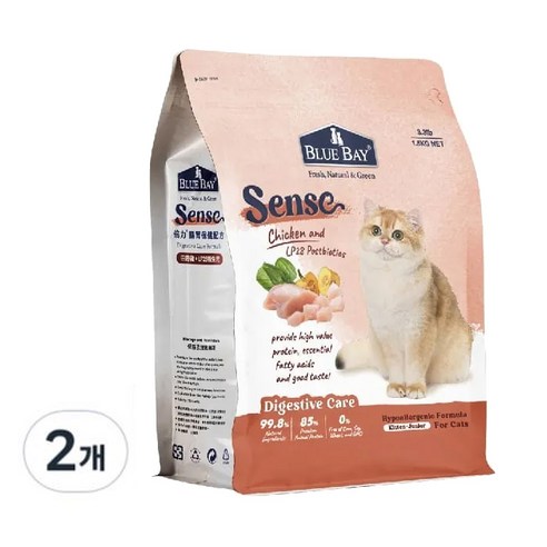 블루베이 고양이 센스 닭 & 프로바이오틱스 건식사료, 1.5kg, 2개