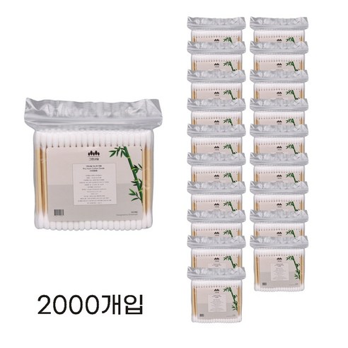 그린내일 순면 멸균 대나무 면봉 400개입, 1세트, 2000개입