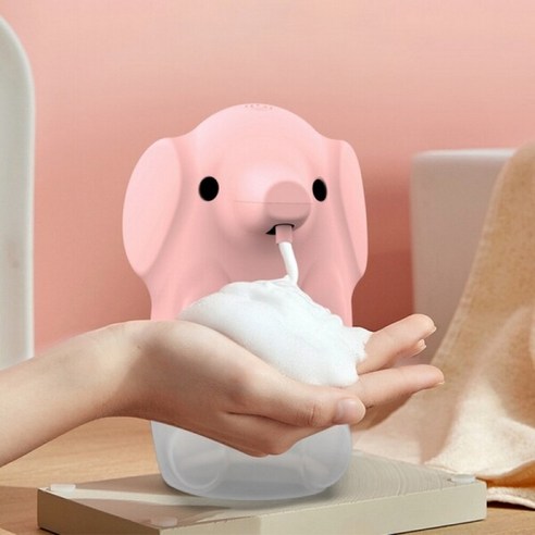엘폰 코끼리 자동 핸드워시 디스펜서 핸드워시 손세정기 거품비누 욕실용품 인테리어 소품, 핑크