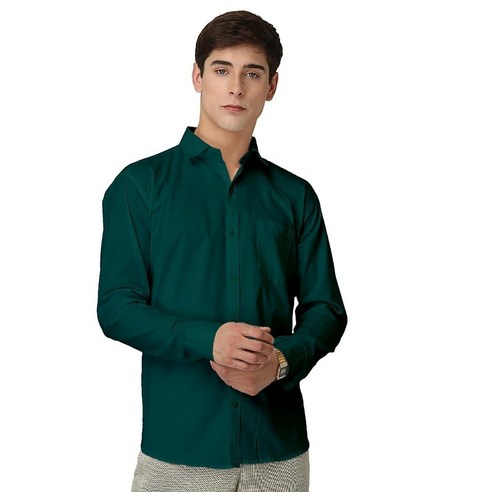 Men’s Long Sleeve Cotton Button Up Shirts Solid Casual Business Formal Dress Shirt – Bottle Green US 
셔츠