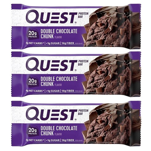 퀘스트뉴트리션 프로틴 바 더블 초콜릿 청크 단백질 20g 저당, 3개