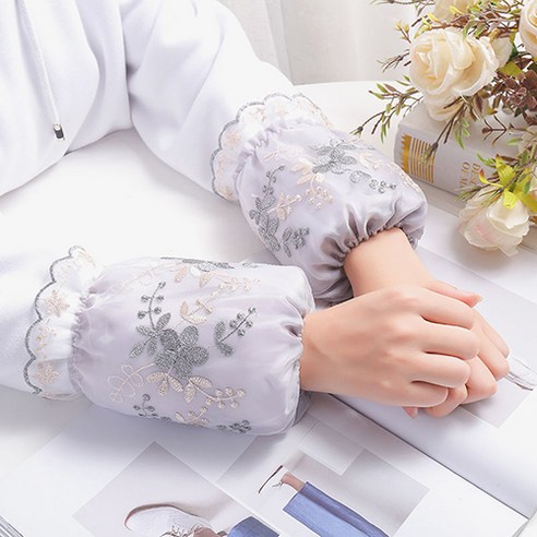 꽃망울 레이스 팔토시 슬리브 반토시, 2개, 그레이