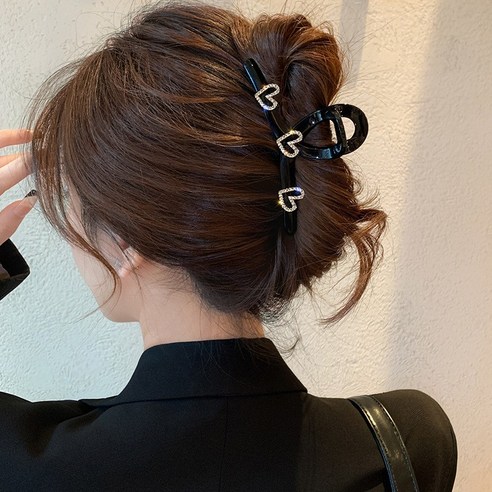 미다미 [파우치세트] 마타빈티지 큐빅하트 블랙 집게핀 (11/13cm)
