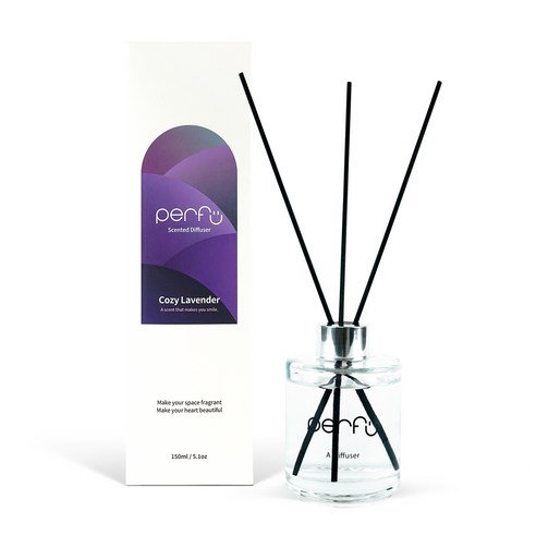 퍼퓨 고급 실내 방향제 디퓨저, 코지라벤더-투명병, 150ml, 1개