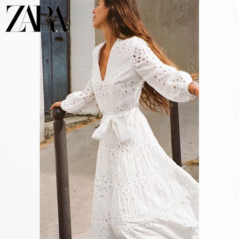 세련된 여름 룩을 완성시킬 ZARA 자라 펀칭 자수 리본 롱원피스