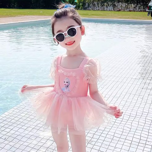 아이스쿨 여아 유아 겨울왕국 하트 엘사 공주 수영복 세트