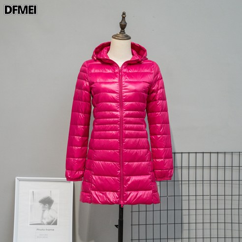 DFMEI 가을 겨울 경량 패딩여중 롱 빅사이즈 후드 슬림 오버사이즈 코트