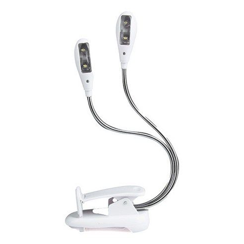 카멜리안 악보 보면대 2 Head 4 LED 8 LED 북라이트 클립 조명 라이트, 4LED, 화이트