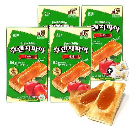 해태 후렌치파이 사과(15입) x 4통(+밀크츄 2개포함), 4통