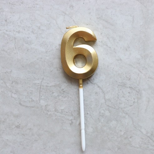 빅사이즈 생일초 케이크픽 특이한 메탈릭 골드 숫자초, 6, 1개, 15g