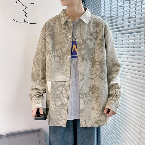 DFMEI 레이블 타이 염색 긴팔 셔츠 남성 스트리트 Ins 패션 브랜드 느슨한 대형 코트 봄 가을 잘 생긴 캐주얼 셔츠