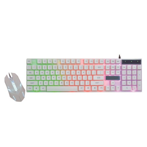 라이브 쇼 유선 게임 LED 키보드 게임 마우스 세트 콤보 PC 화이트, 설명, 플라스틱