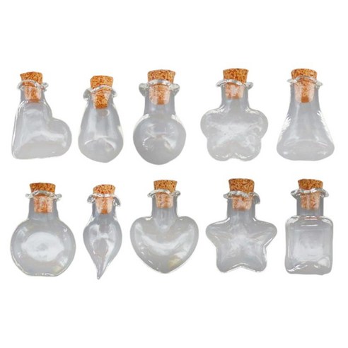 10 pcs 소원 항아리 투명 유리 코르크 병 10 다른 모양 다양한 보석 크리스탈 스톤 컬렉션 키트 diy 펜던트 예술, 클리어, 5mm