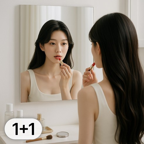 투데이리빙 1+1 직사각 부착형 아크릴 거울 벽에 붙이는 접착식 안전 벽거울 깨지지 않는 투명 미러 거실 현관 침실 인테리어 소품, 2개
