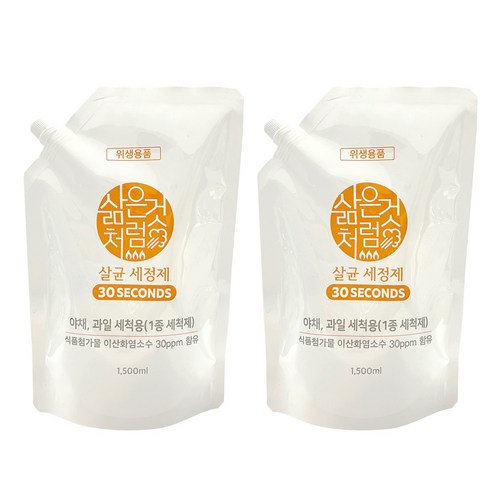 써티세컨즈 삶은것처럼 1종 살균 주방세제 리필용 1500ml 1+1, 2개, 1.5L