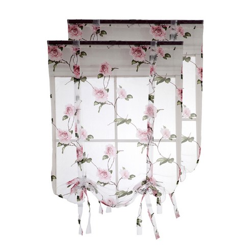 창 커튼 발코니 욕실 침실 주방 꽃 디자인, 핑크, 100% 폴리 에스터