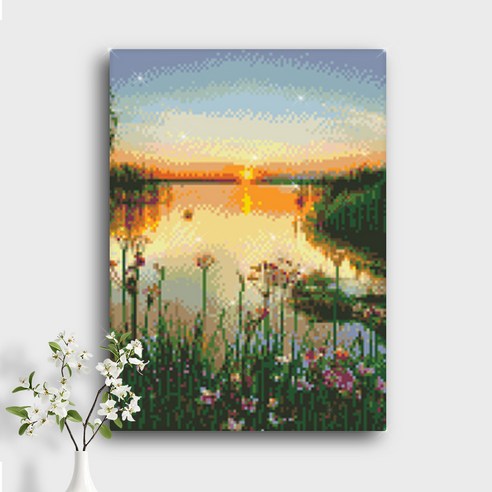 오늘의오브제 DIY 보석십자수 캔버스형 40x30cm, A2_14_호수의 아침, 1개
