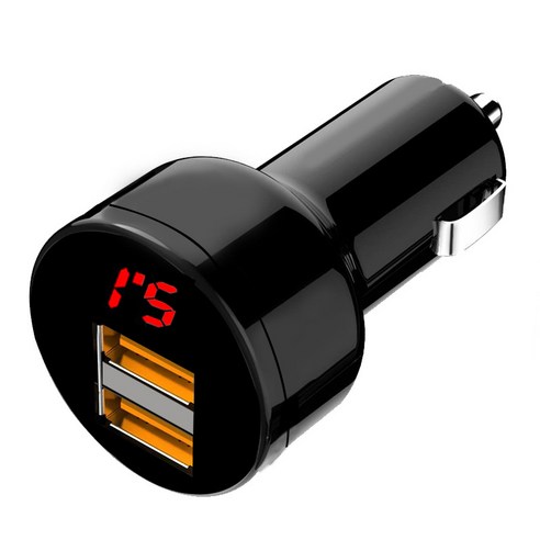 3.1a 디지털 디스플레이 자동차 충전기 듀얼 USB 자동차 충전기 빠른 충전 디지털 디스플레이, 블랙