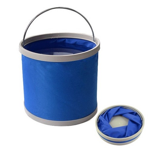 PVC 코팅 방수 접이식 양동이 물통 두레박 블루9L