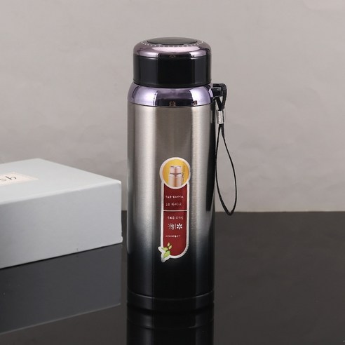 ZZJJC 316 스테인리스 텀블러 진공스타포트 아웃도어 탱크 대용량 스포츠 물컵 선물, 600ml, 그라데이션 실버 블랙