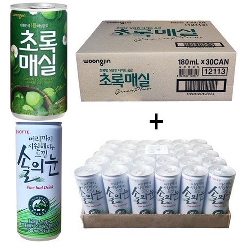 웅진 초록매실 180ml(30캔) + 솔의눈 240ml(30캔), 60개, 180ml