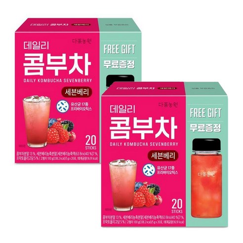 다농원 데일리 콤부차 4종 레몬/세븐베리/피치/석류 발효 탄산음료, 100g, 2개, 20개입