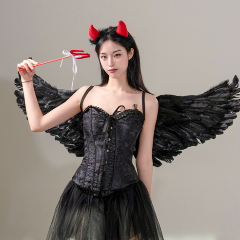 키치셀럽 앤젤앤데빌 파티용품 대형 천사날개 악마 할로윈 나비 코스튬, 1세트, 퓨어데빌3kit_블랙