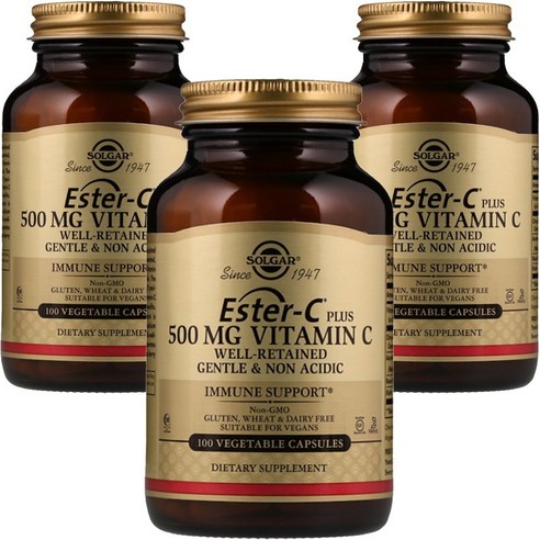 솔가 에스터-C 플러스 비타민 C 500mg 베지캡슐 글루텐 프리 비건 무설탕, 100개입, 3개