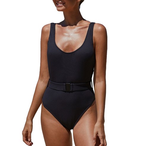 늑골이있는 한 조각 수영복 벨트 여성 솔리드 섹시한 Backless Bodysuit 수영복 L 사이즈 블랙