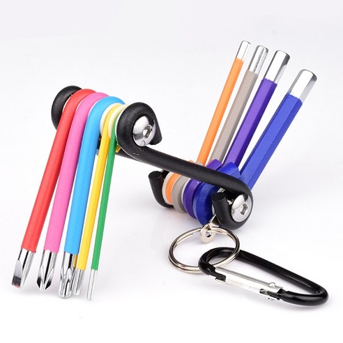 Dr.Tools 다목적 공업급 크롬 바나듐 스틸 컬러 육각 렌치세트, 1세트, 휴대용 접이식 렌치 드라이버 9종