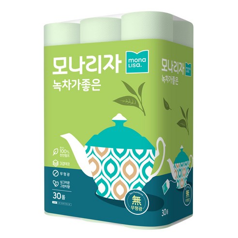 모나리자 녹차가 좋은 천연펄프 3겹 롤화장지 25m, 30롤, 1개