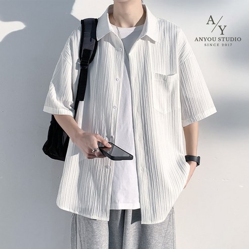 ANYOU 남자 반팔 셔츠 캐주얼 와이셔츠 쿨링 반팔 셔츠 반팔 셔츠 코트