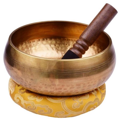 Tibetan 노래 그릇 불교 명상 소리 구리 요가 W/쿠션, 12cm, 놋쇠
