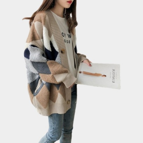 비올레나 여성 아가일 가디건