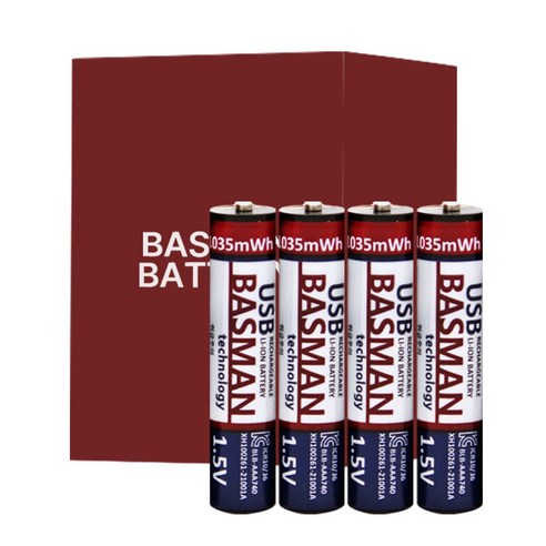 바스맨 5핀 충전식 건전지 리튬이온 배터리 AAA 4개입 (740mAh), 1개