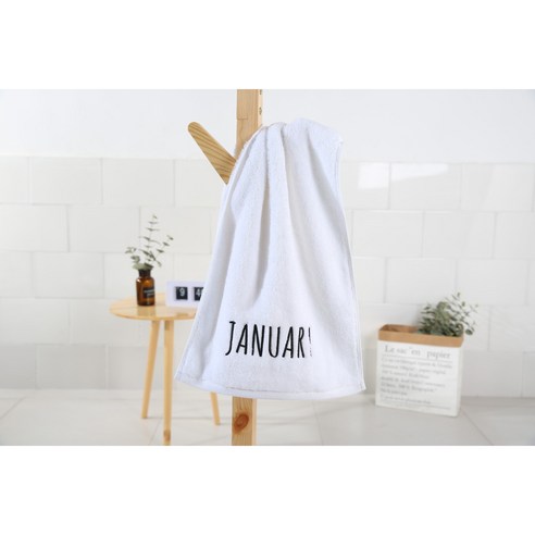 순면 목욕수건 자수 월 창의 대목욕수건박스 포장, 흰색 January(1월), 75*35cm