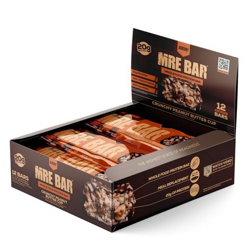 REDCON1 x Mossy Oak MRE 단백질 바 카라멜 트레일 믹스 - 통식품 20g + MCT 오일 소화가 쉽고 매크로 밸런스 저당분 식사 대용 바 (12개 카운트), Crunchy Peanut Butter Cup_12 C