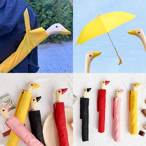 Regn 장마인싸 귀여운 우드 오리 손잡이 2단우산 장우산